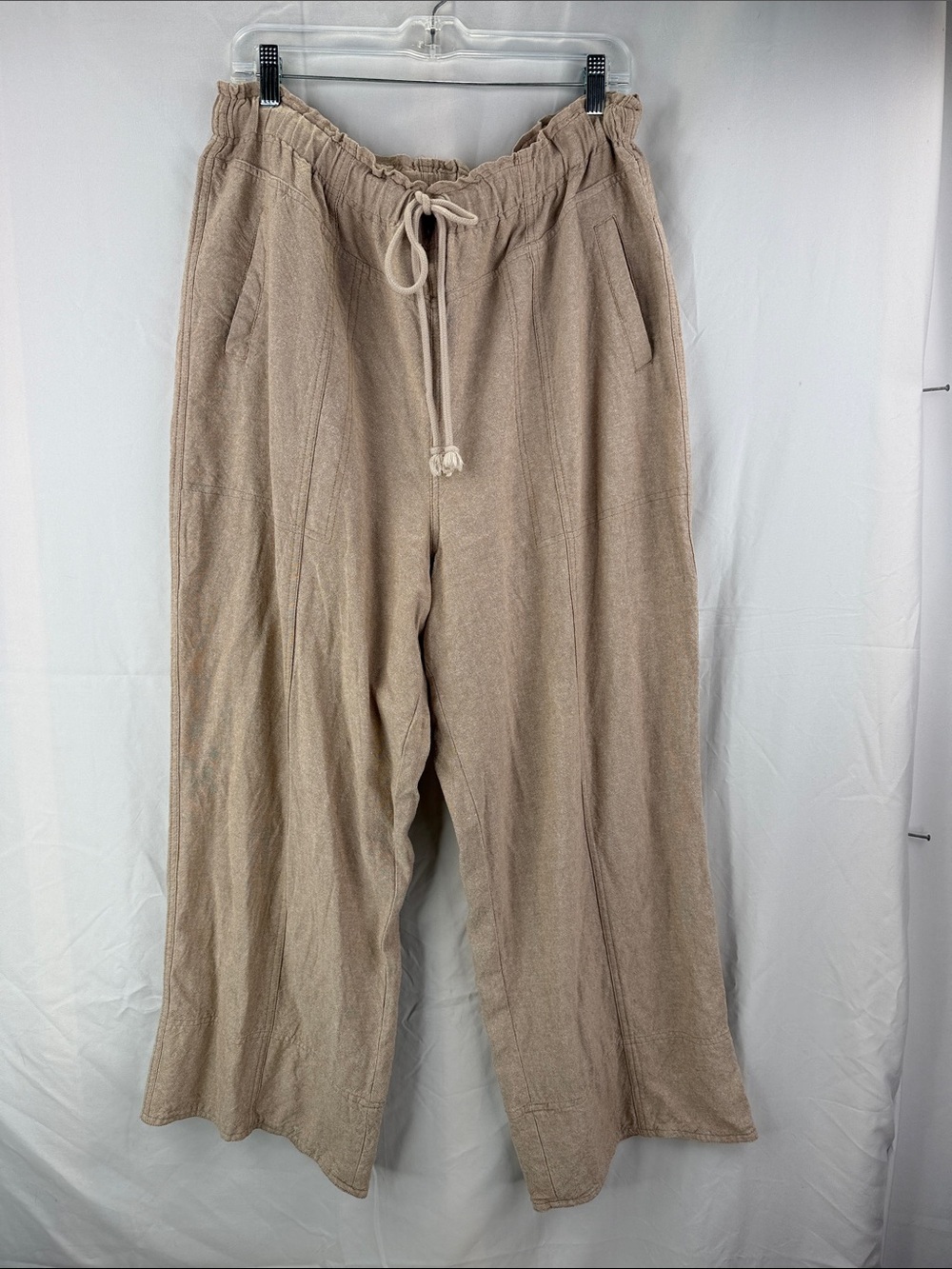 Zac & Rachel Wide Leg Drawstring Pants in Beige